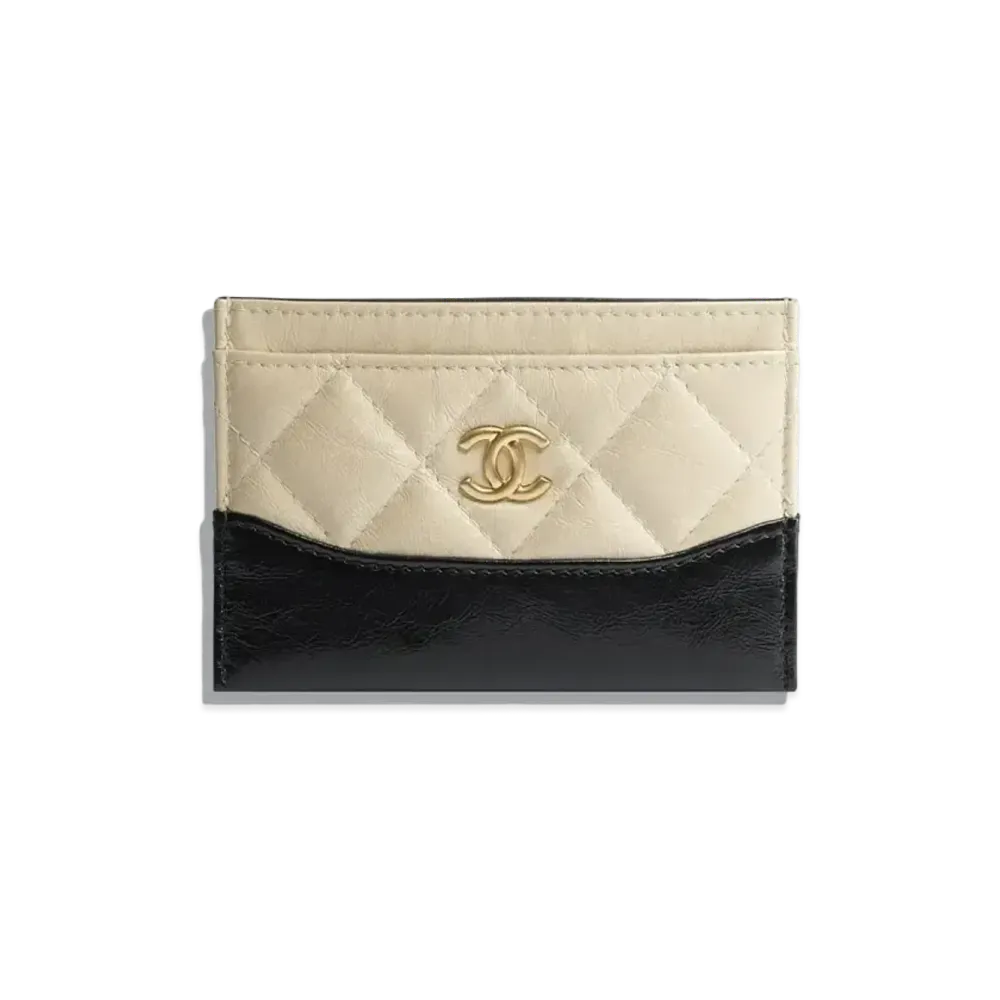 CHANEL Card Case Aged Calfskin & Calfskin "Beige/Black"