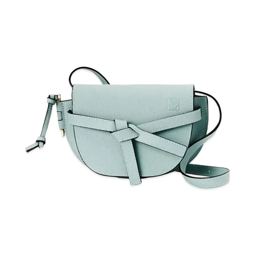 LOEWE Mini Gate Dual Bag In Pebble Grain Calfskin "Aqua"