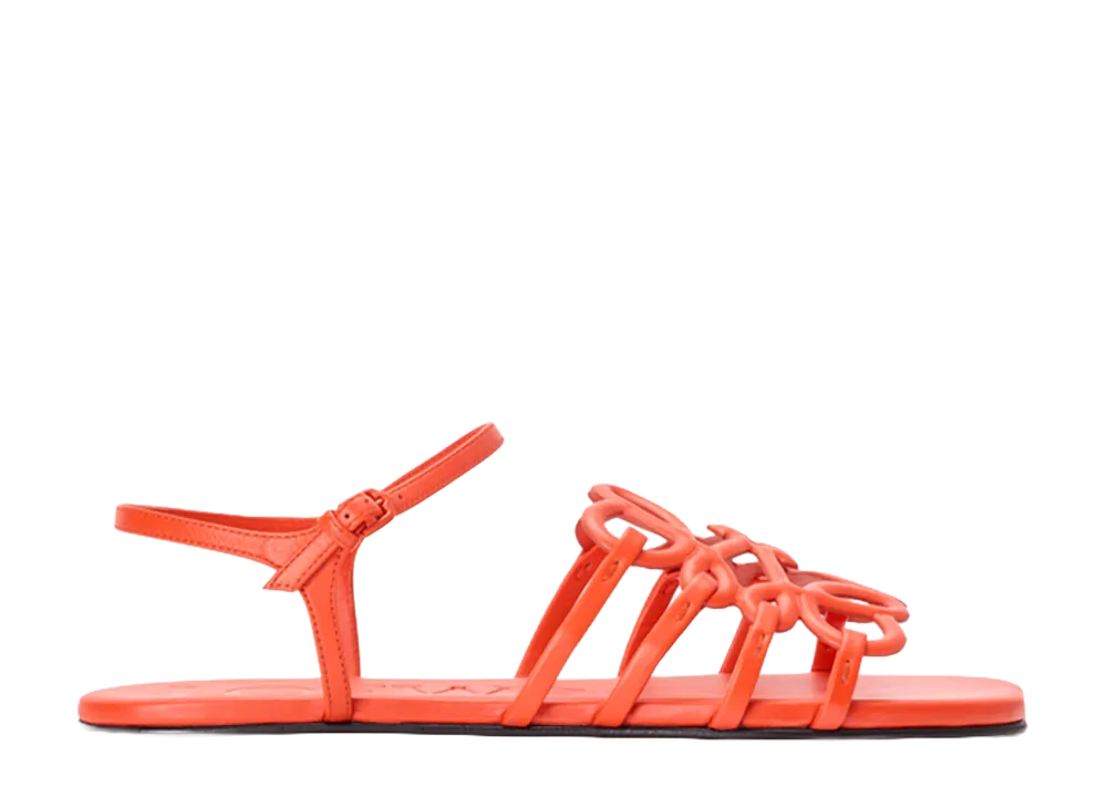 LOEWE Women's Petal Anagram Sandals in Calfskin "Deep Saffron"