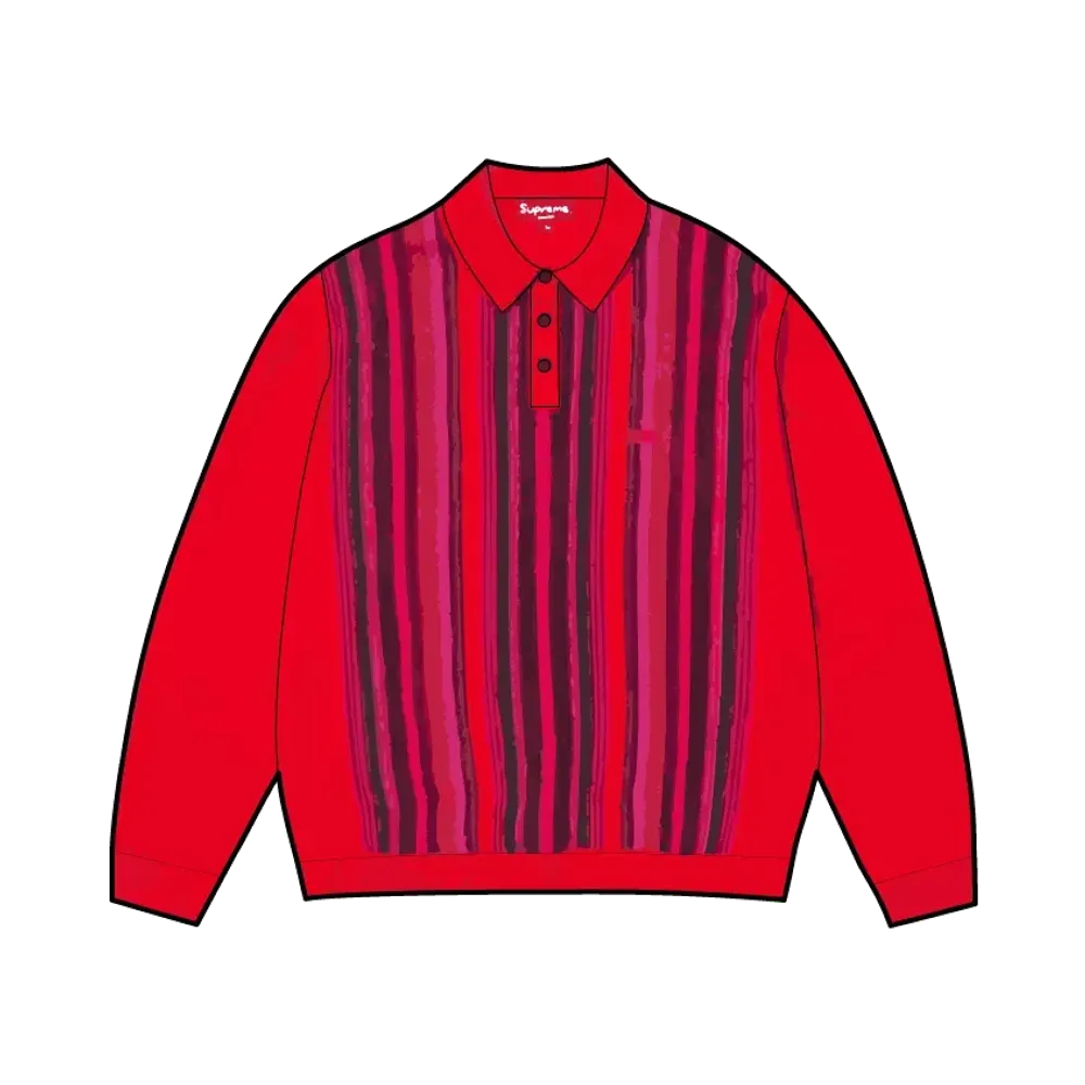 Supreme Multi Stripe Polo Sweater "Red"