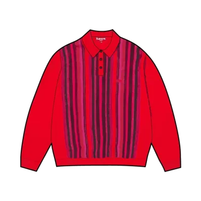 Supreme Multi Stripe Polo Sweater "Red"