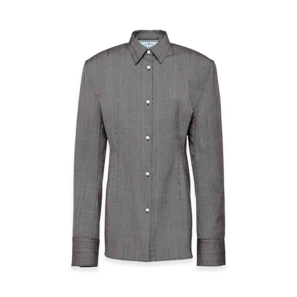PRADA Women's Single-Breasted Pinstripe Wool Jacket "Smoky Gray"