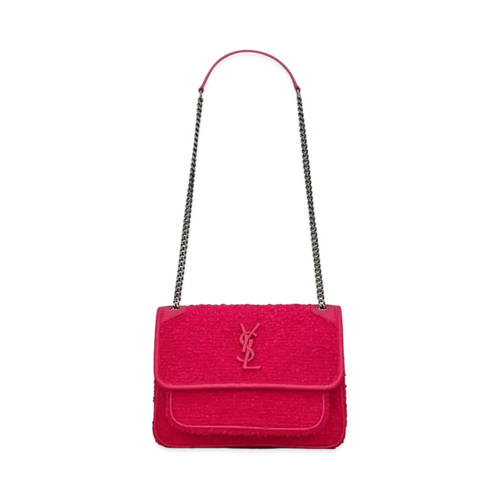 Saint Laurent Niki Baby In Boucle Tweed And Smooth Leather "Magenta"