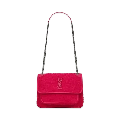Saint Laurent Niki Baby In Boucle Tweed And Smooth Leather "Magenta"