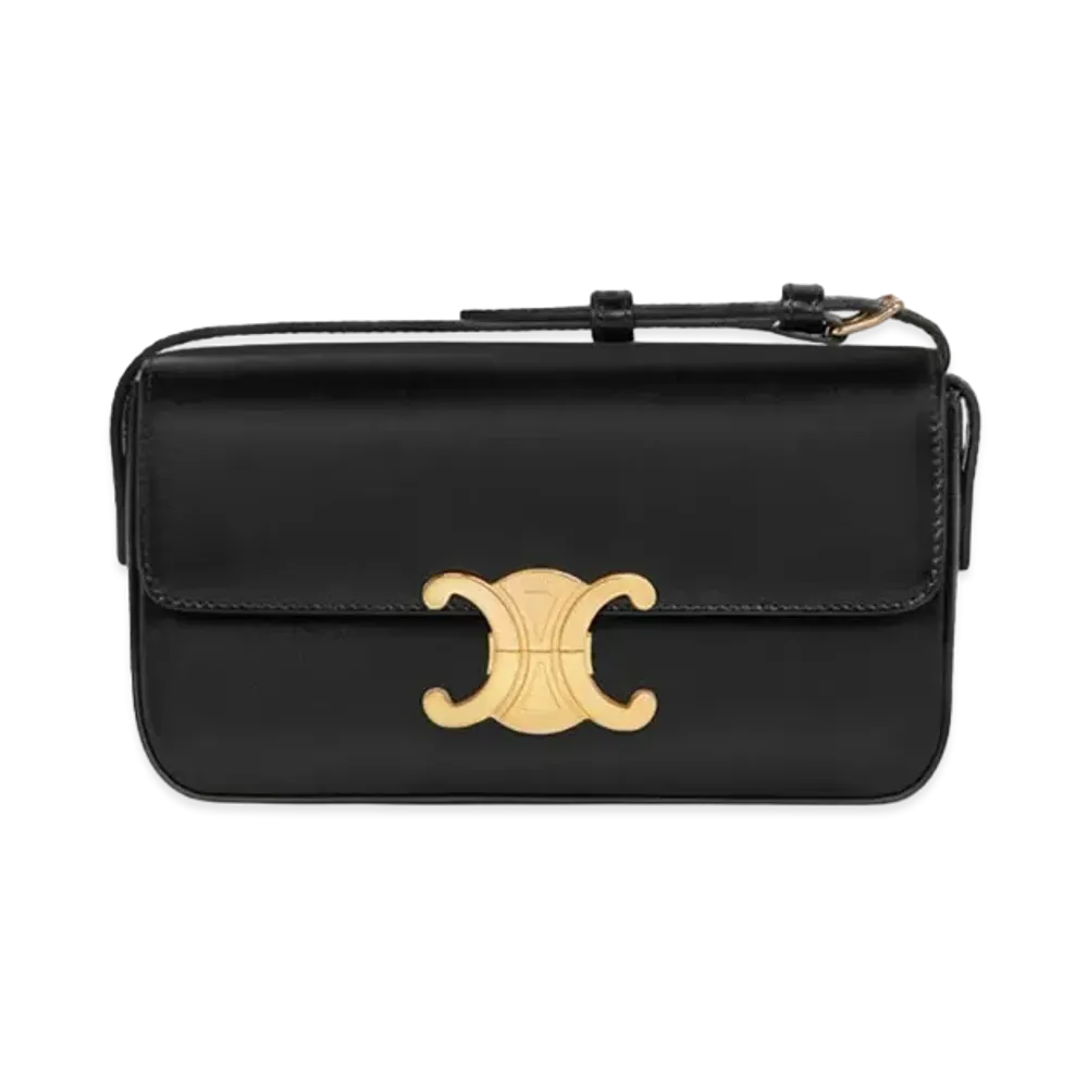 CELINE Triomphe Shoulder Bag in Shiny Calfskin "Black"