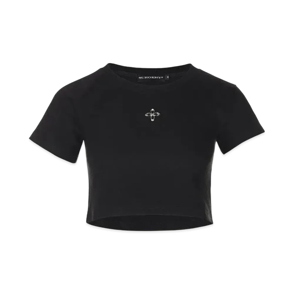 SURGERY Unbalance Metal Clover Logo Crop T-Shirt Women's "Black"