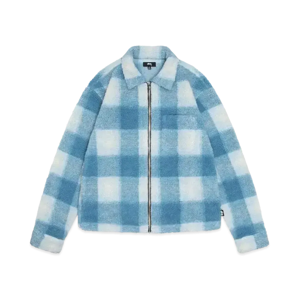 Stussy Zip Sherpa Shadow Plaid "Lt. Blue"