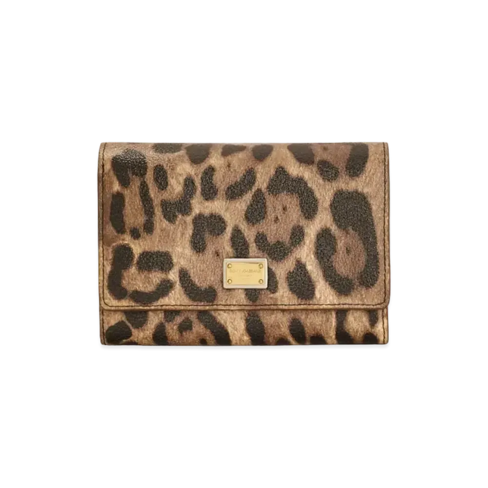 Dolce&Gabbana Bifold Wallet Crespo Leopard Printed Logo Plate "Multicolor"