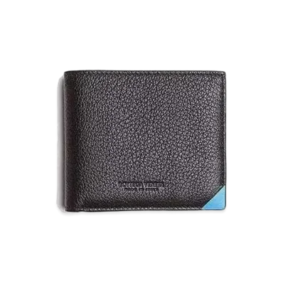 Bottega Veneta The Edit Goatskin Calfskin Bi-fold Wallet "Black/Blue"