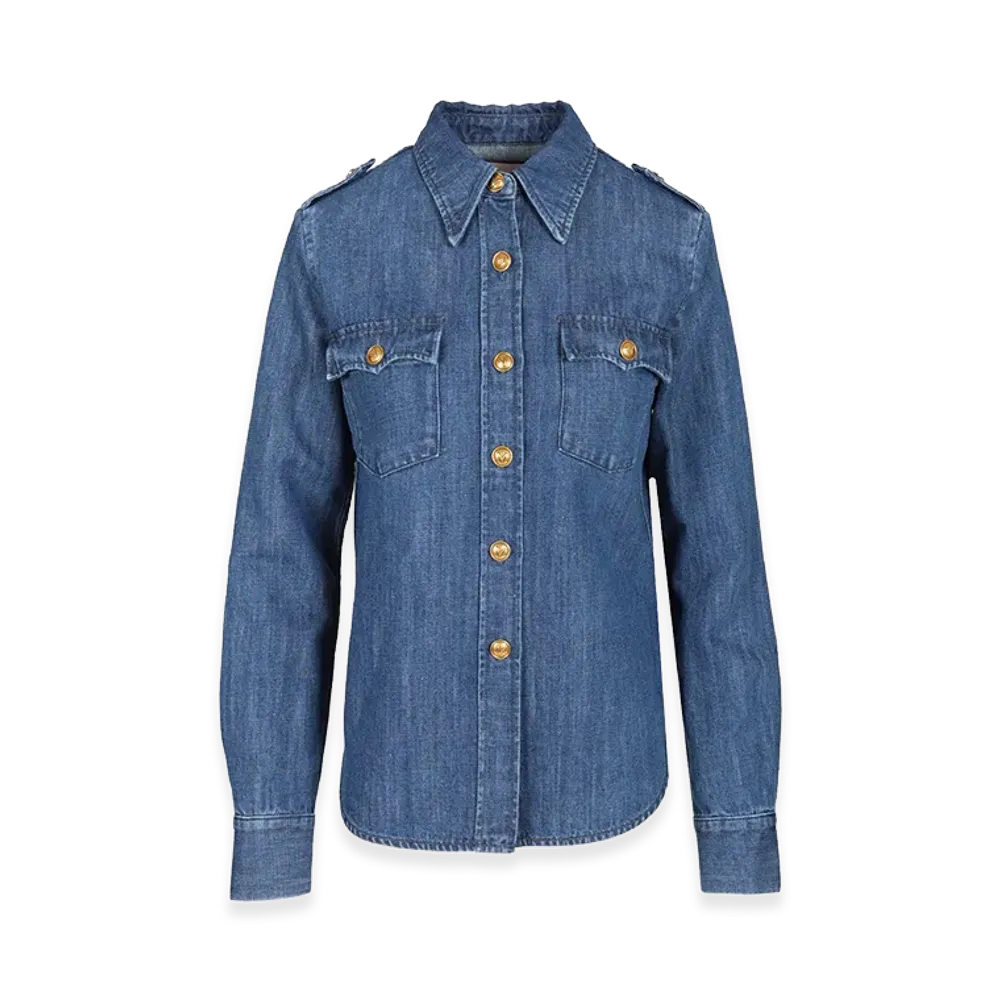 Valentino Women's Slim Fit Military Style Shirt "Blue"