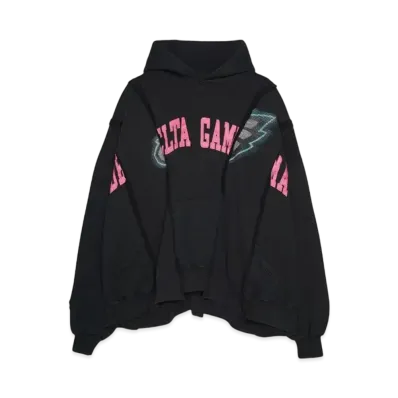 DISCOVERED LOOPING WIDE COLLEGE HOODIE with IRON CROSS CROCHET_ver.01 "BLACK"