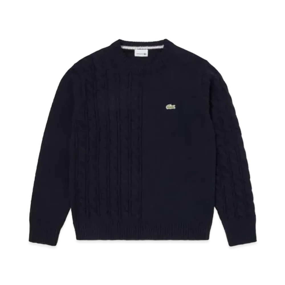 LACOSTE Asymmetry Crew Neck Knit Sweater "Navy"