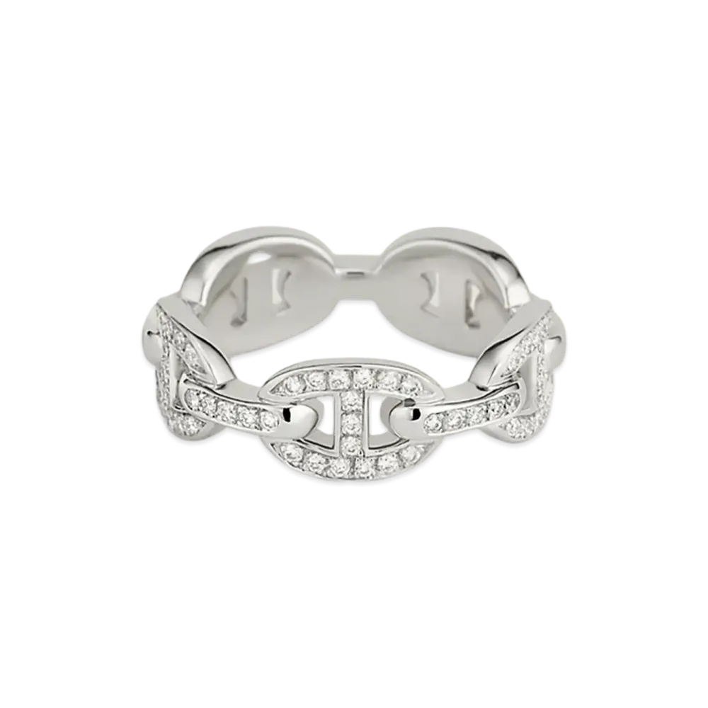 Hermes Chaine D'ancre Enchainee Ring With Diamonds "White Gold"