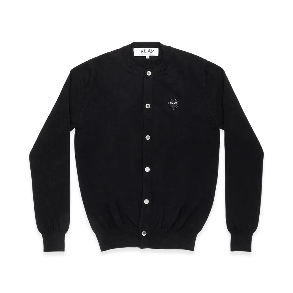 PLAY COMME des GARCONS Unisex Round Neck Cardigan with Emblem x Rhinestone "Black"