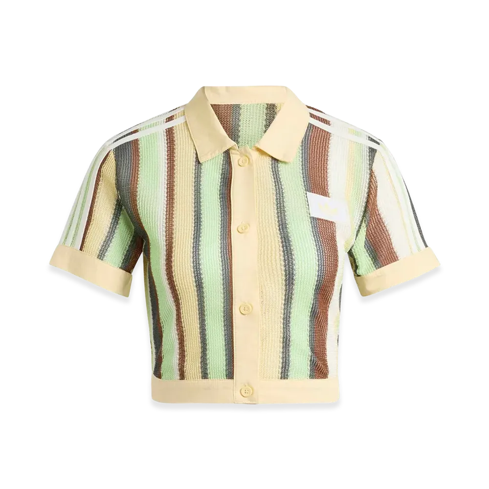 adidas Women's Summer Glow Striped Cropped Polo "Easy Yellow"