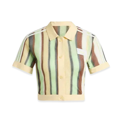 adidas Women's Summer Glow Striped Cropped Polo "Easy Yellow"