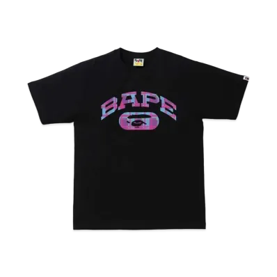 A BATHING APE CHECK COLLEGE LOGO TEE "Black/Purple"