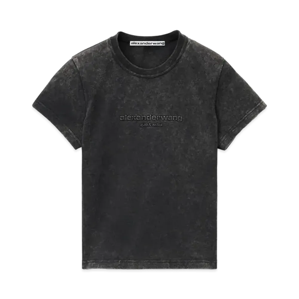 Alexander Wang Acid Wash Logo Emboss Shrunken T-shirt "Acid Black"