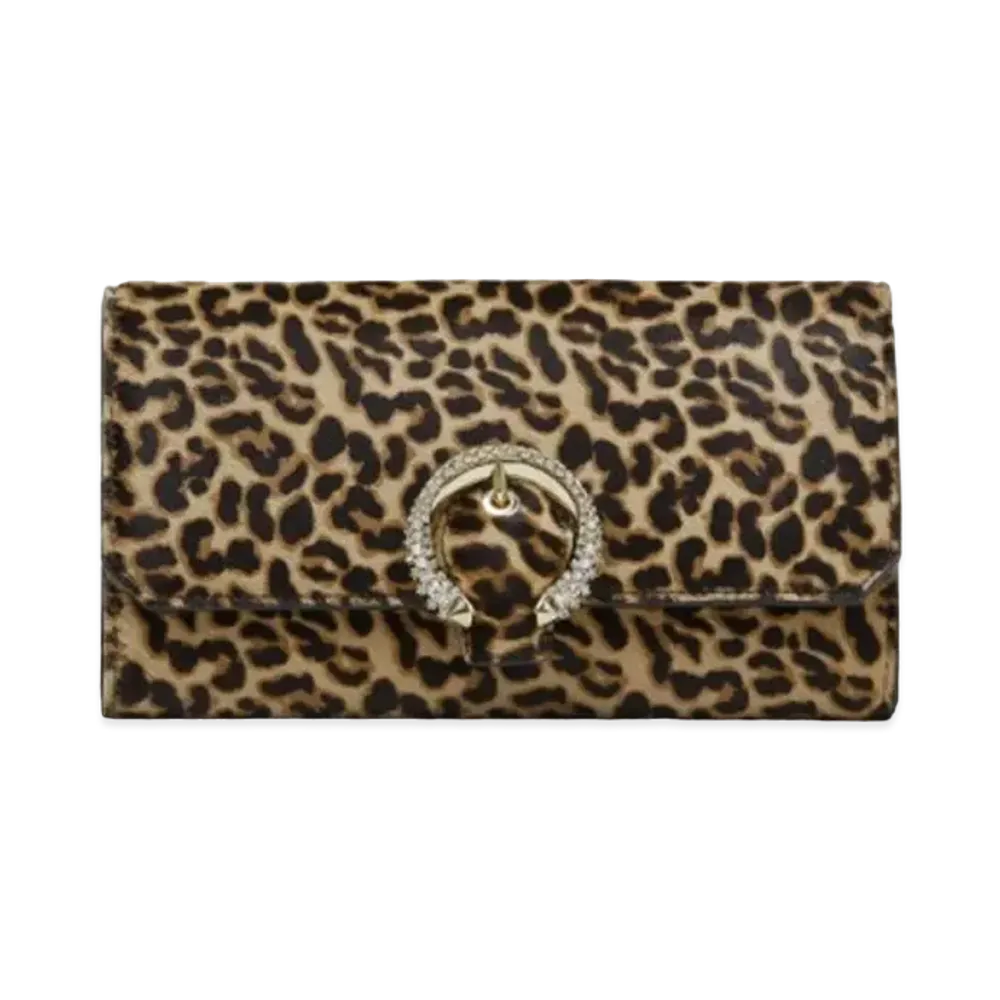 Jimmy Choo Wallet W/Chain Natural Jc Leopard Print Pony Mini Bag With Crystal Buckle "Natural JC"