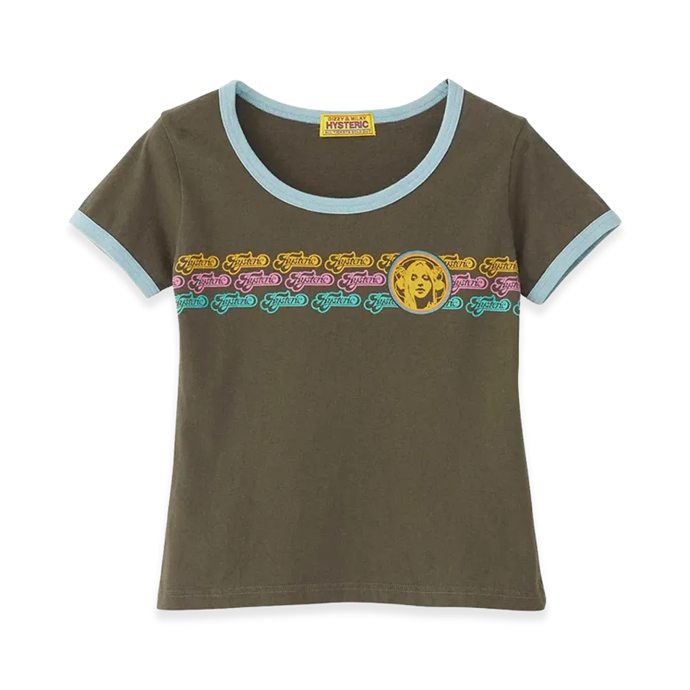 HYSTERIC GLAMOUR Women's Creamy Logo Line Baby Tee "Brown"
