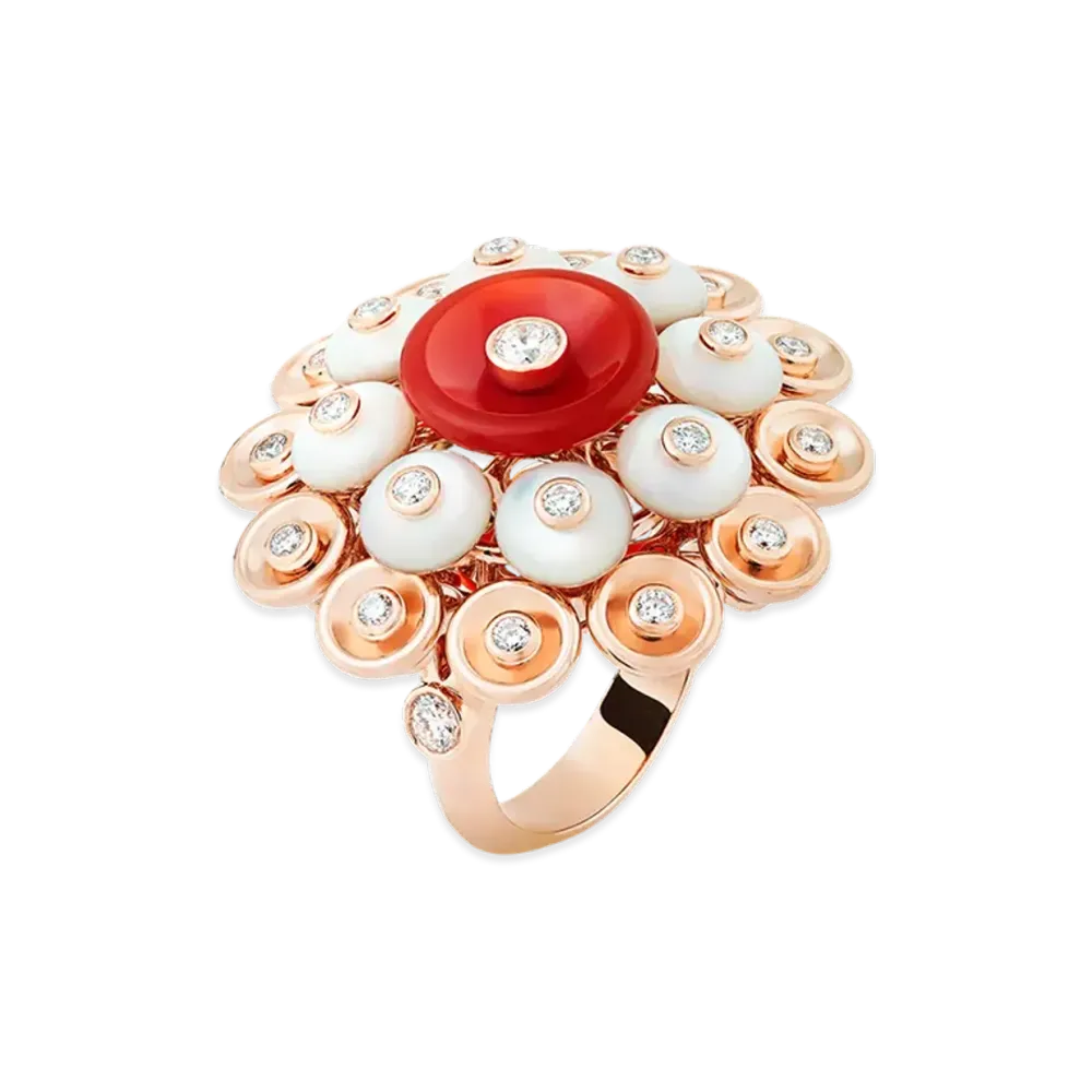 Van Cleef & Arpels Bouton d'or ring "18K Rose gold/Carnelian/Diamond/Mother-of-pearl"