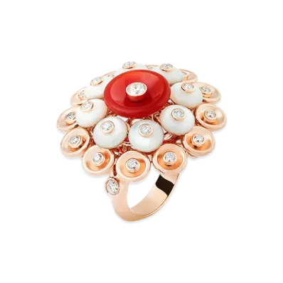 Van Cleef & Arpels Bouton d'or ring "18K Rose gold/Carnelian/Diamond/Mother-of-pearl"