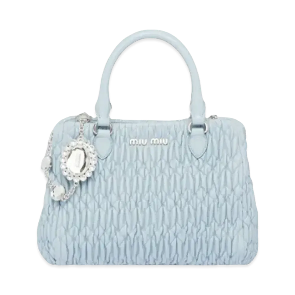 MIU MIU Miu Crystal Cra Kenpa Leather Handbag "Sky Blue"