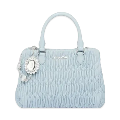 MIU MIU Miu Crystal Cra Kenpa Leather Handbag "Sky Blue"