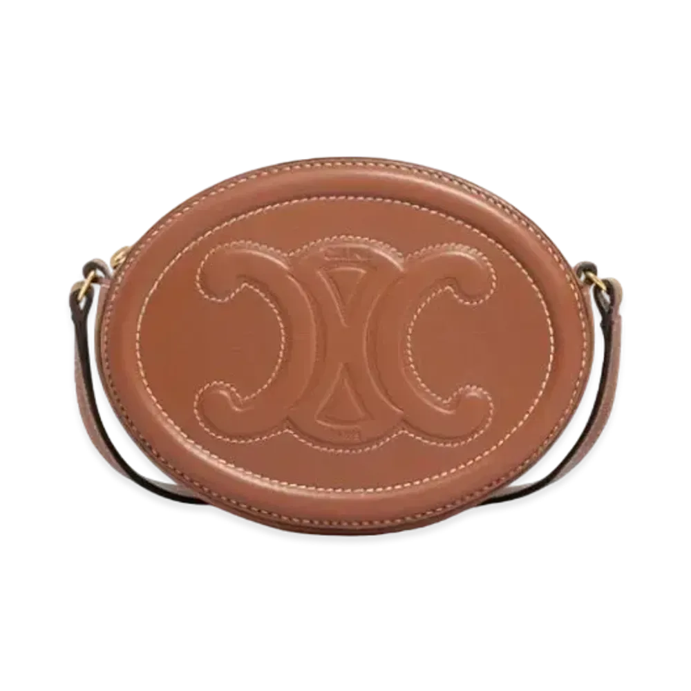 CELINE Crossbody Oval Purse In Smooth Calfskin "Tan"
