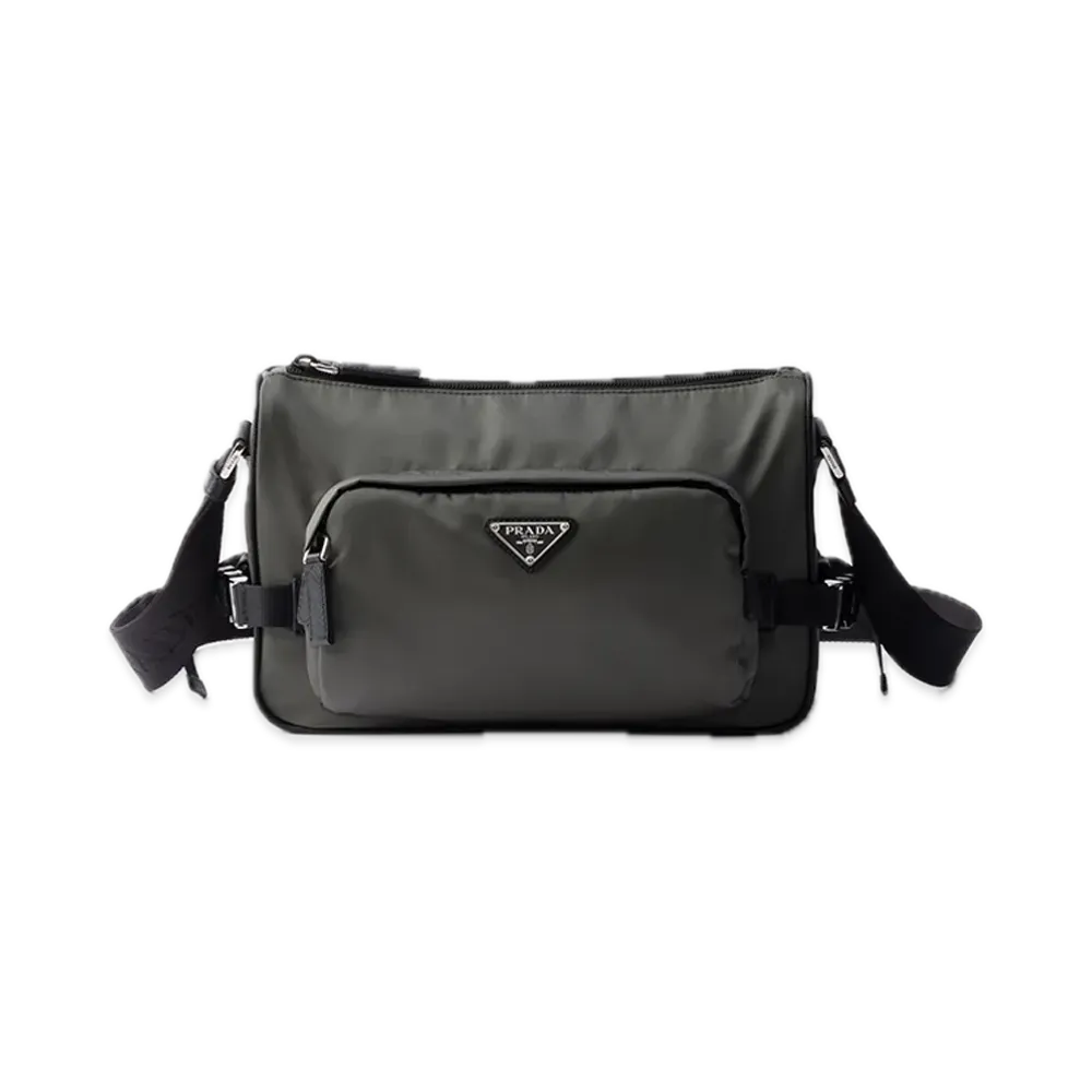 PRADA Medium Re-Nylon x Saffiano Leather Shoulder Bag "Khaki"