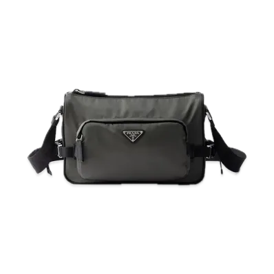 PRADA Medium Re-Nylon x Saffiano Leather Shoulder Bag "Khaki"