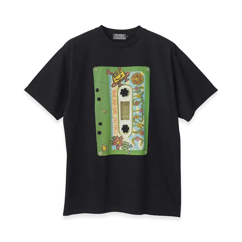 HYSTERIC GLAMOUR COOL CAT EATS HOT DOG T-Shirt "Black"