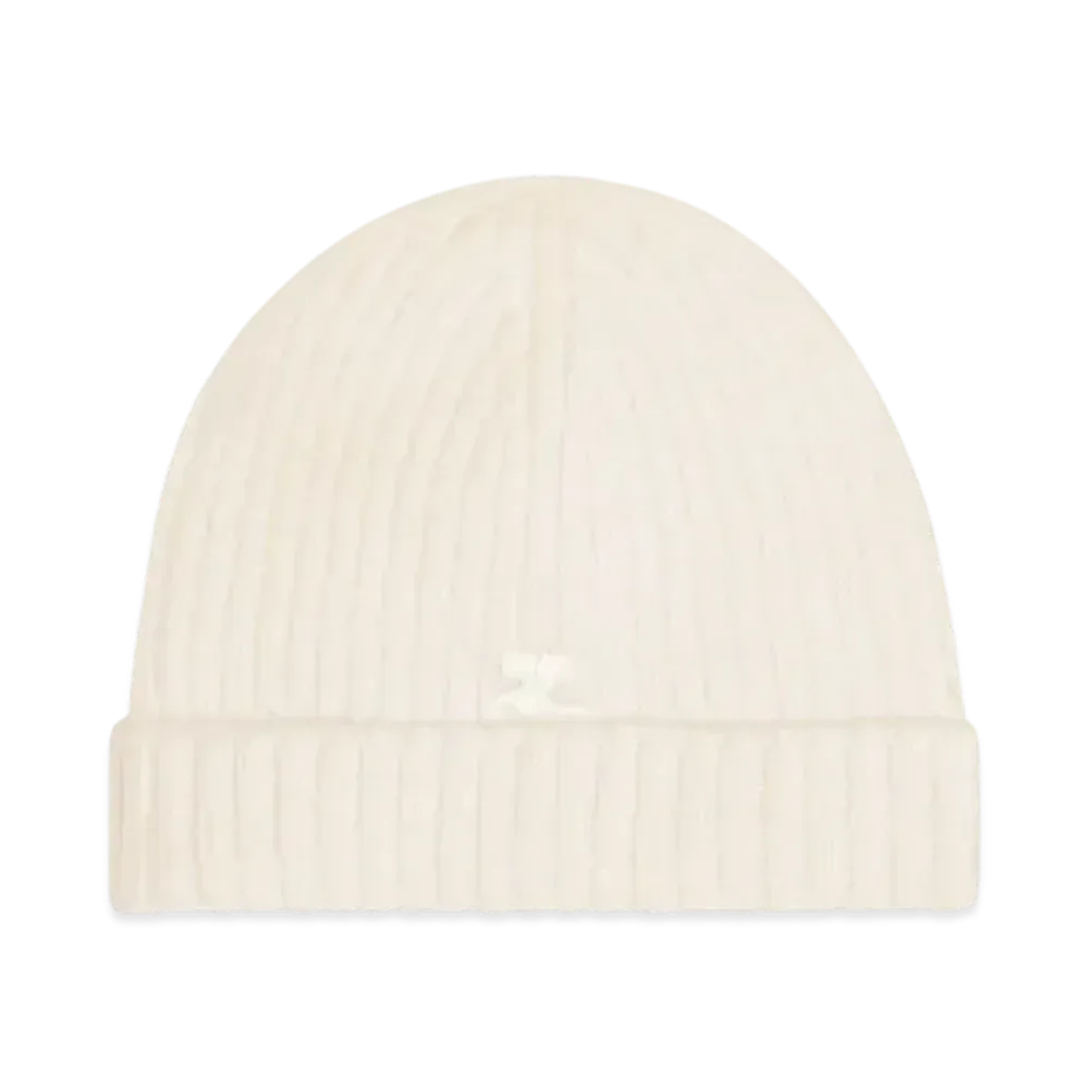 Courreges Ribbed Wool Hat "Heritage White"