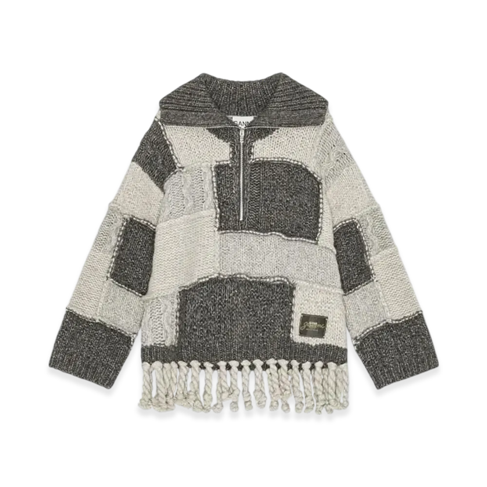 GANNI Patchwork Fringe Sweater "Multi Colour"