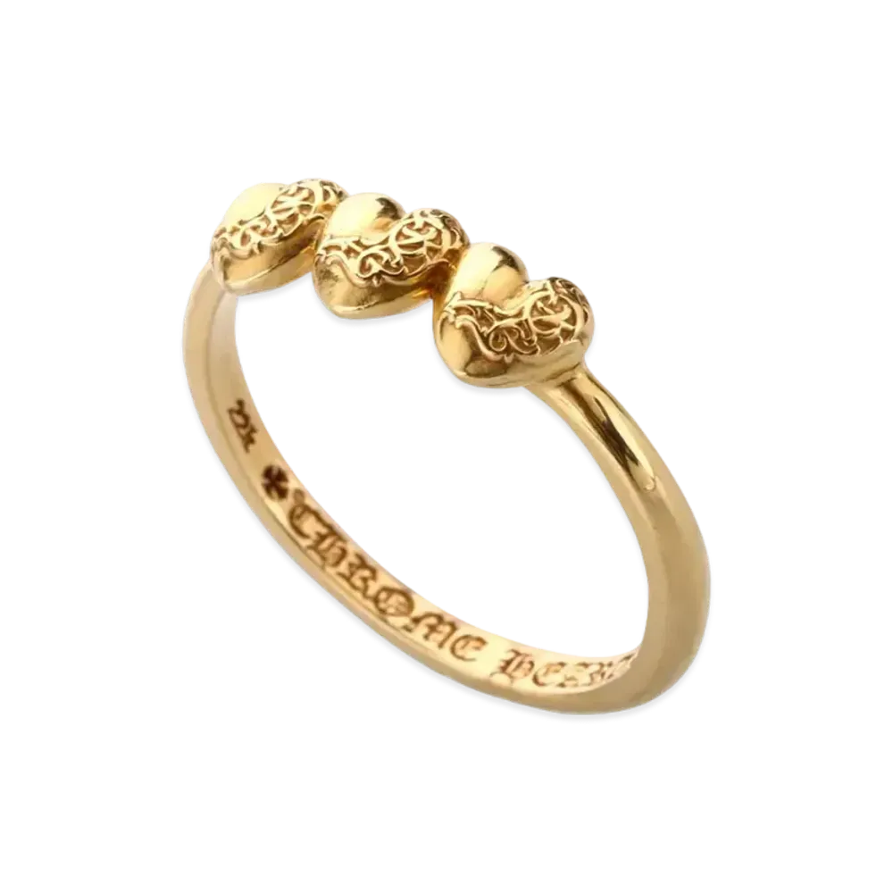 Chrome Hearts 22K Bubble Gum Ring W / 3 Heart 22K "Gold"