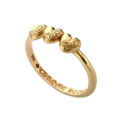 Chrome Hearts 22K Bubble Gum Ring W / 3 Heart 22K "Gold"