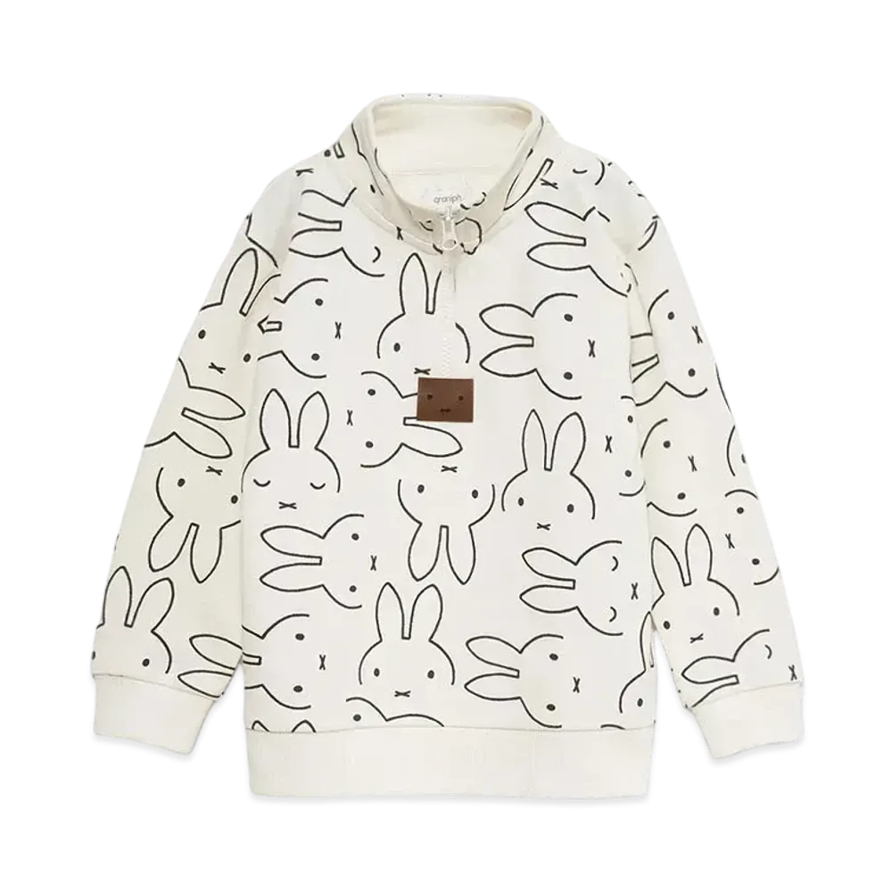 graniph x Miffy Face Kids Fleece Half Zip Sweat "Off White"