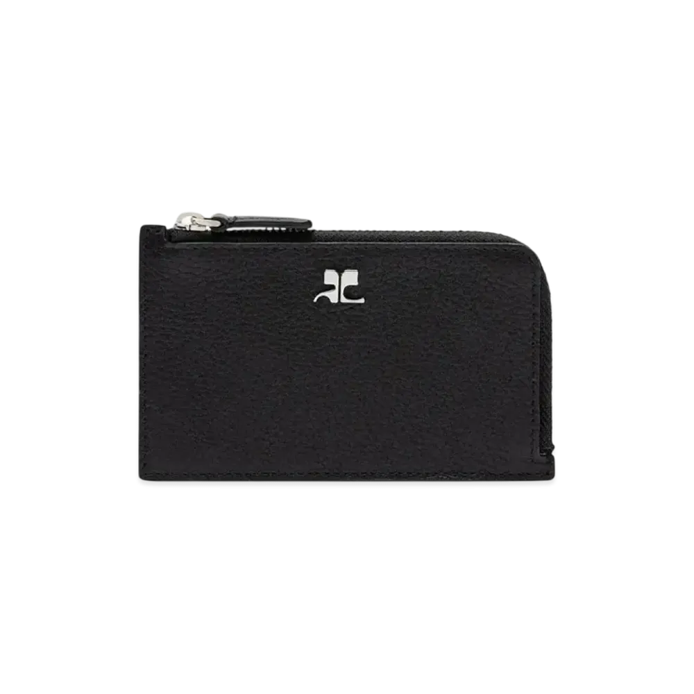 Courreges Grained Leather Zipped Cardholder "Black"