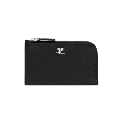 Courreges Grained Leather Zipped Cardholder "Black"