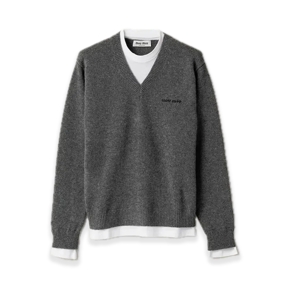 MIU MIU Cashmere V-Neck Sweater "Gray"