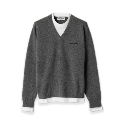 MIU MIU Cashmere V-Neck Sweater "Gray"