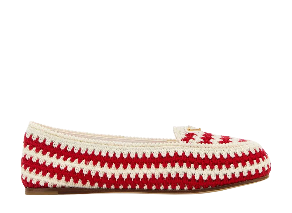 PRADA Women's Embroidered Crochet Loafers "Red"