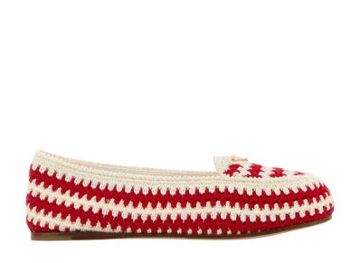 PRADA Women's Embroidered Crochet Loafers "Red"