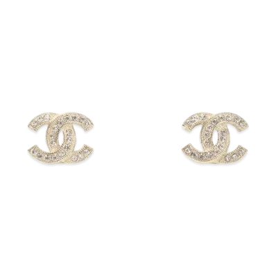 CHANEL Metal & Strass CC Earrings "Gold"
