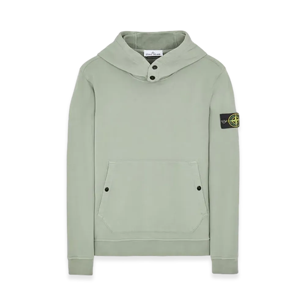 Stone Island 61720 Brushed Cotton Fleece Garment Dyed Crewneck Hooded Sweatshirt - 23FW "Sage Green"