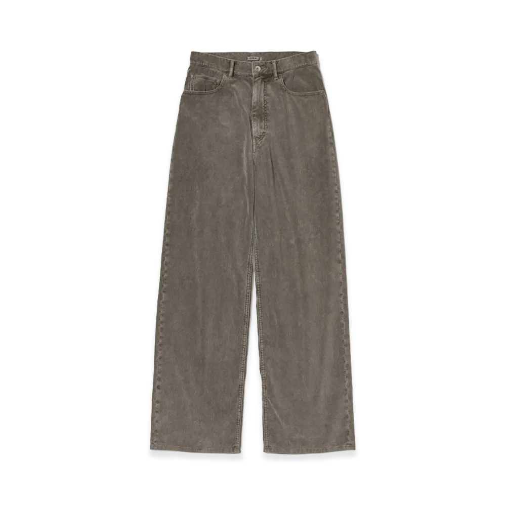 AURALEE Women's Garment-Dyed Finx Corduroy 5P Wide Pants "Olive Brown"