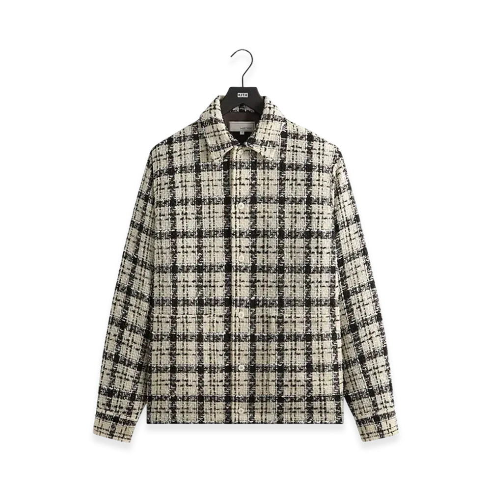 Kith x &Kin Windowpane Boucle Long Shirt Boxy Collared Overshirt "Sandrift"