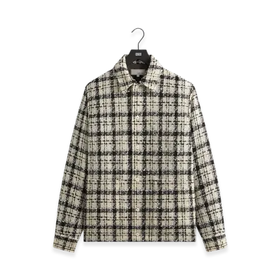 Kith x &Kin Windowpane Boucle Long Shirt Boxy Collared Overshirt "Sandrift"