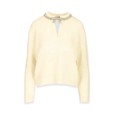 Valentino Women's Virgin Wool Sweater With Embroidery "White"