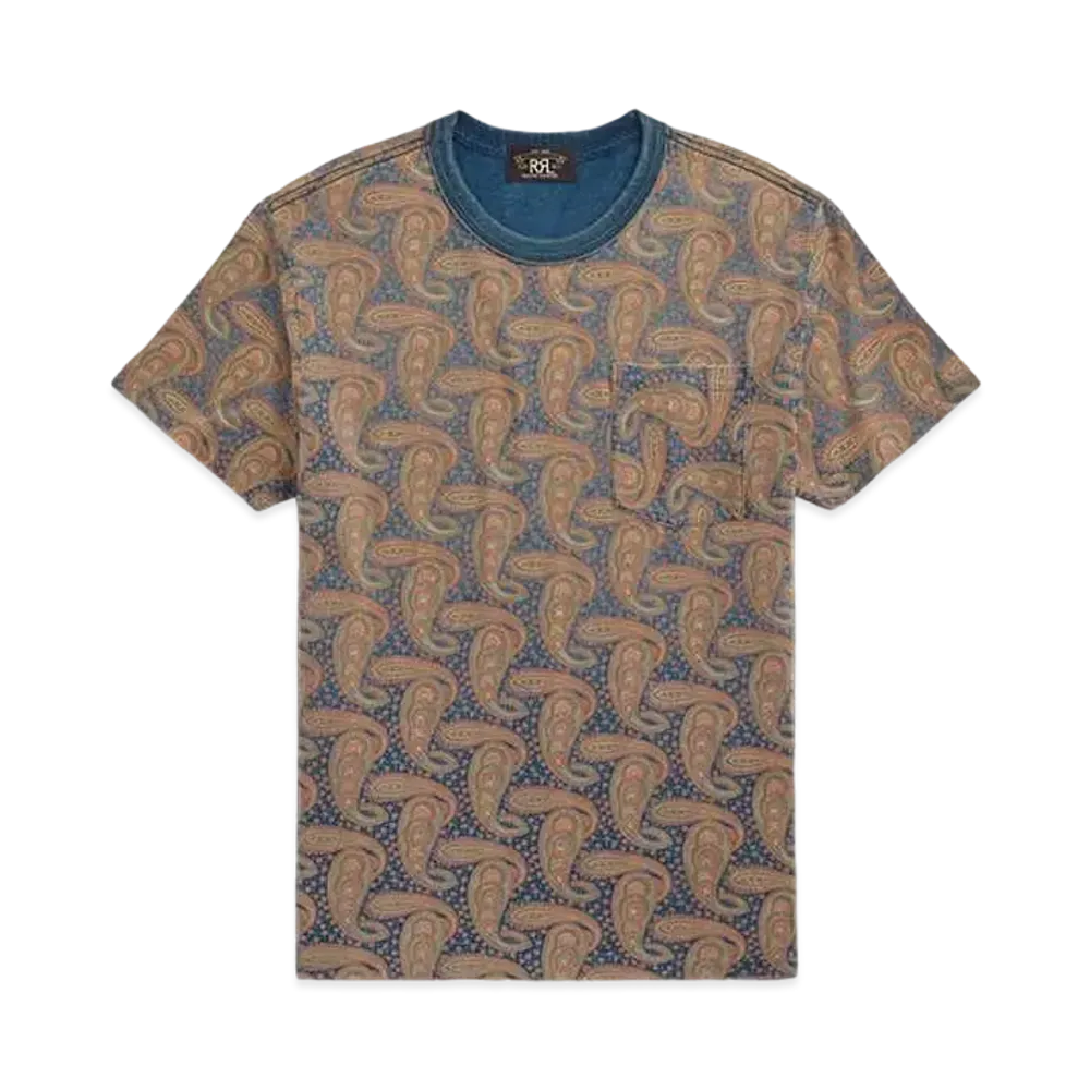 RRL Ralph Lauren Indigo Paisley Jersey Pocket Tee "Navy"